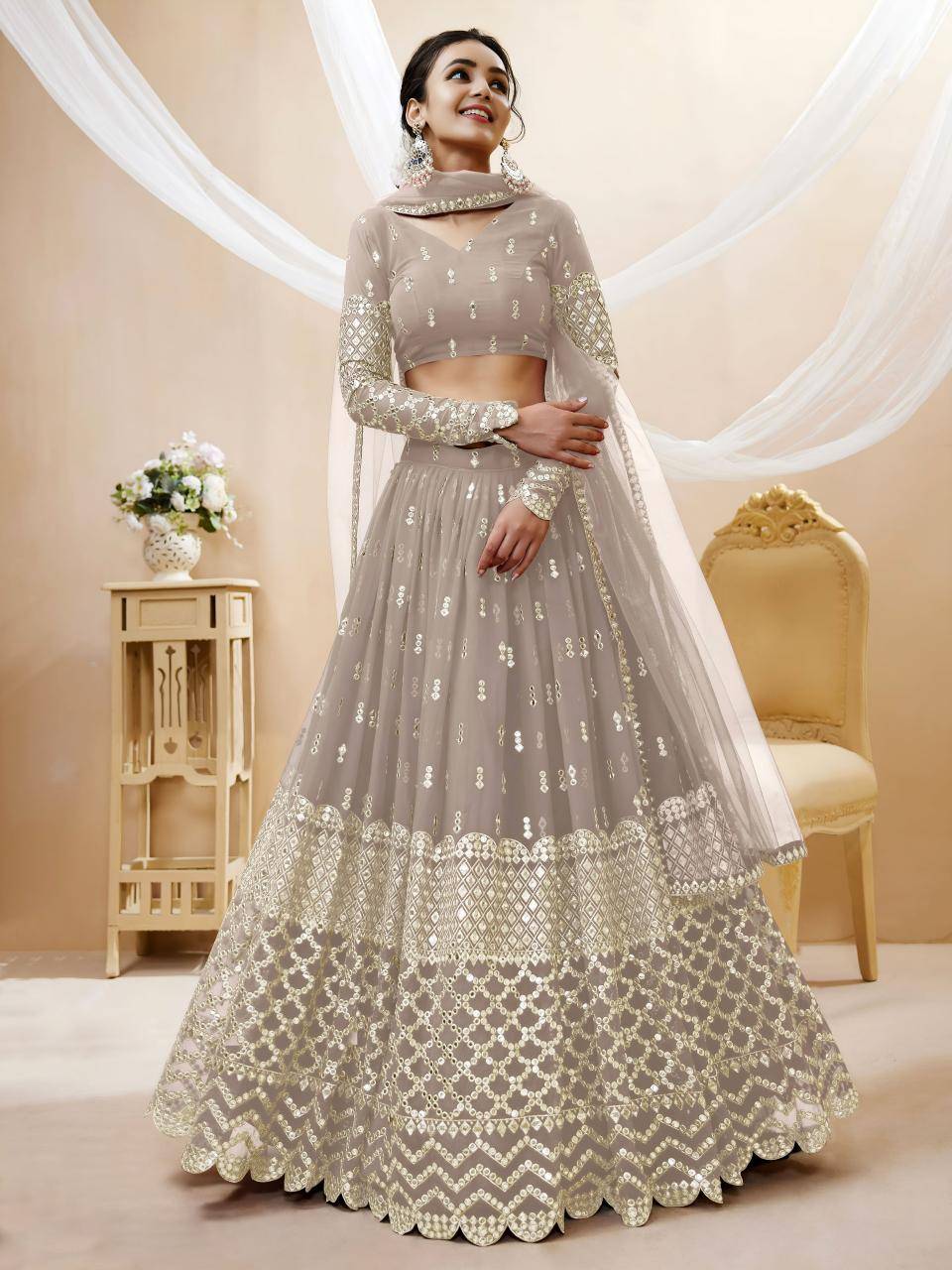 Expression vol 1 Georgette Gray Designer lehenga choli for reselling